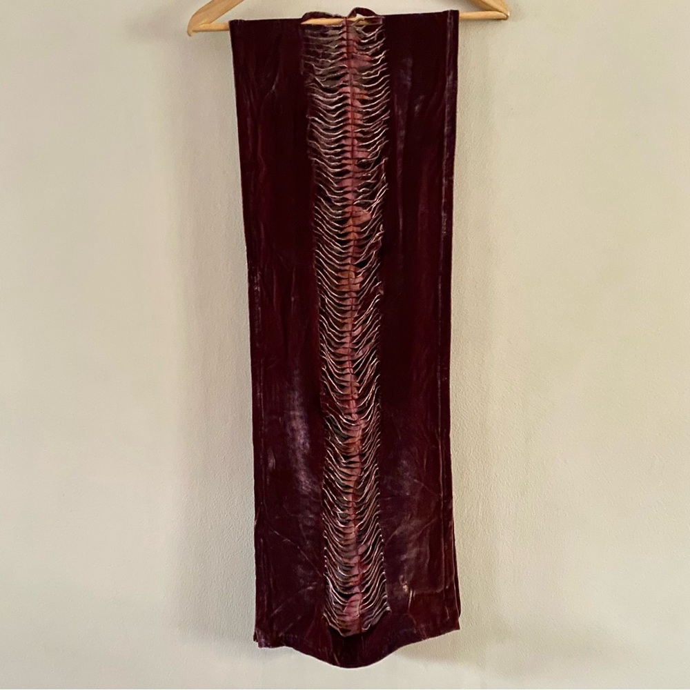 Unbranded Floral Smoky Mauve Silk Velvet Scarf Cut-Out Bohemian 12” x 66”